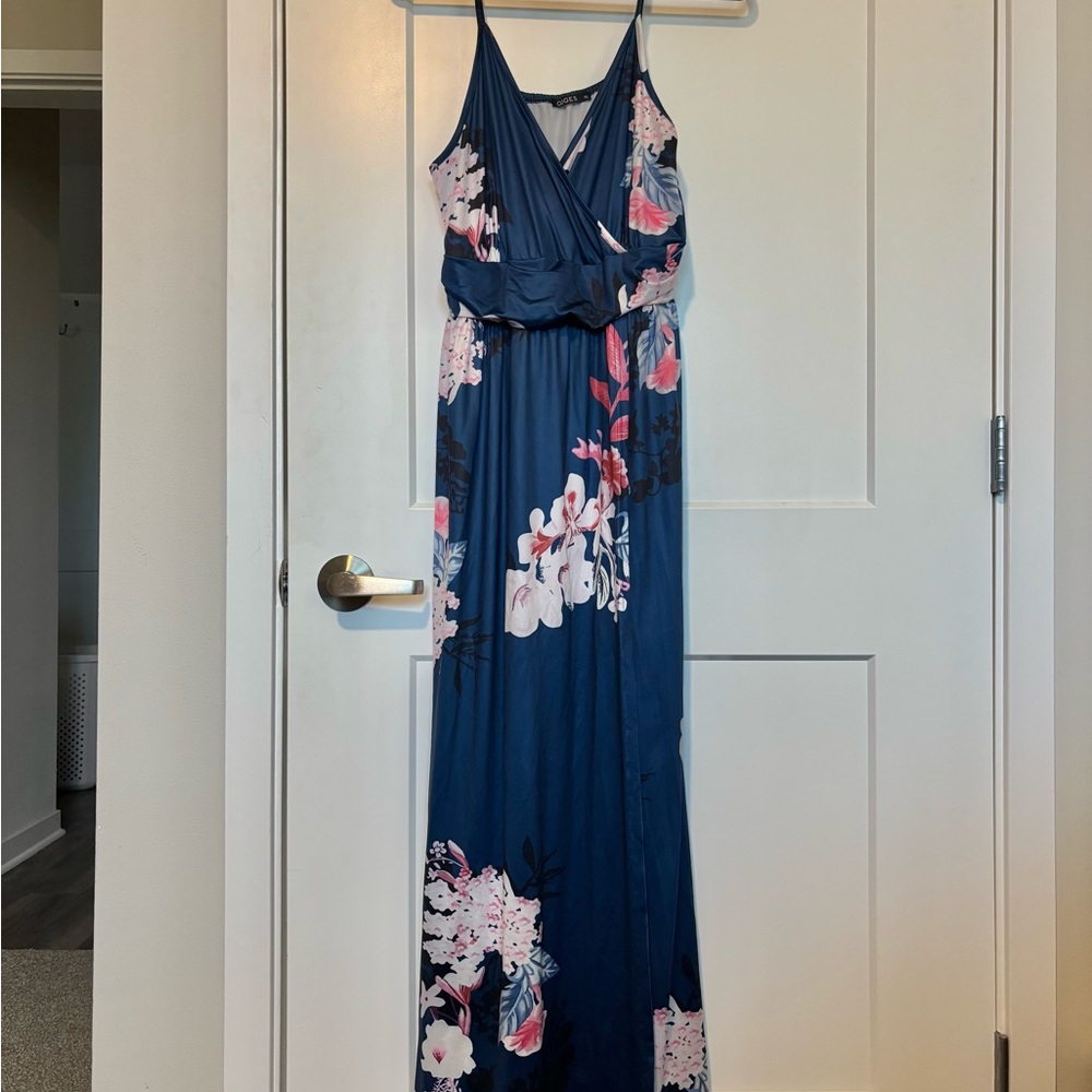 OUGES Blue Floral Maxi Dress